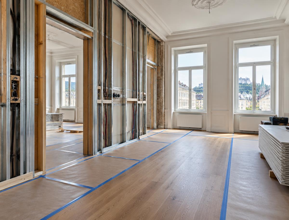 KI-generierte Visualisierung einer geordneten Innenbaustelle